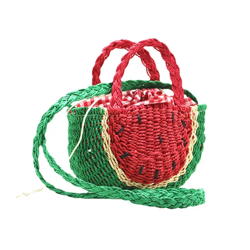 New Watermelon Straw Women Shoulder Bags Luxury Designer Fashion Bohemia Female Crossbody Bag Handmade Children\'s Fruit Handbag