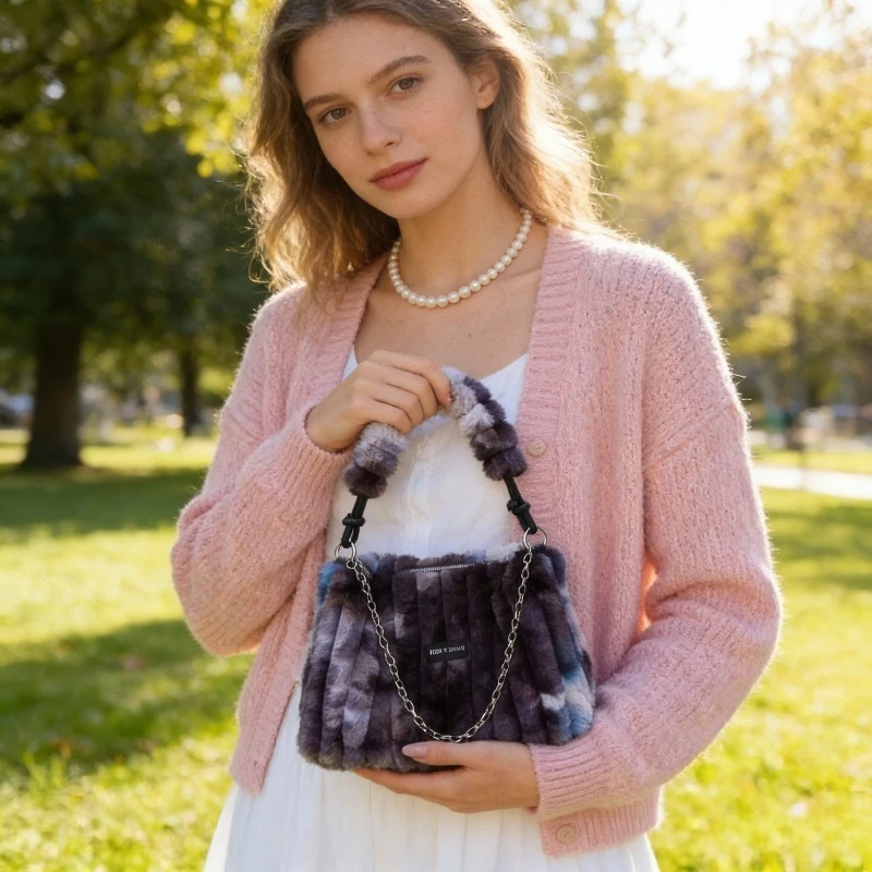 

1pcs Tie-Dye Plush Armpit Bag for Women - 2023 Autumn Winter New Large Capacity Crossbody Bag, Handheld Fuzzy Shoulder Bag