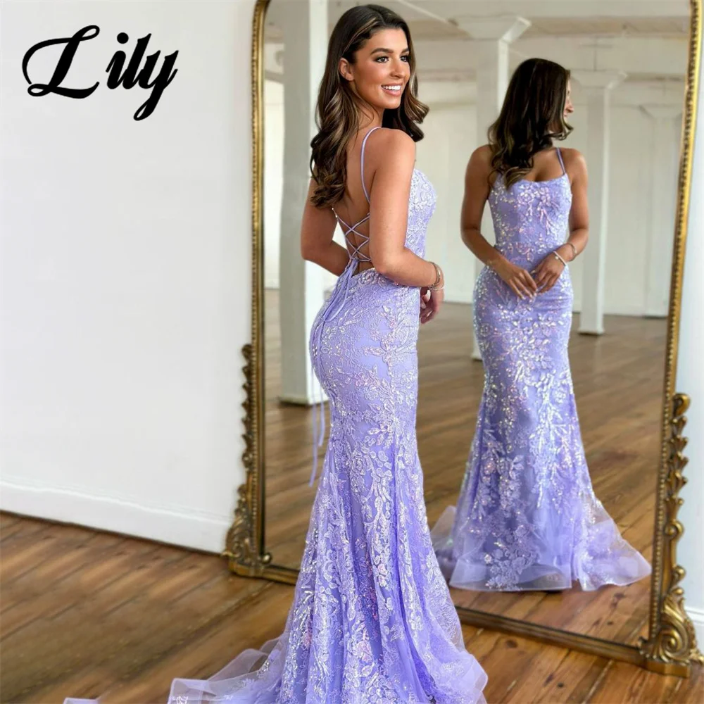 Lily Purple Trumpet Formal Dresses Square Collar Party Dress For Wedding Sleeveless Pleats Special Occasion Dresses robe soirée