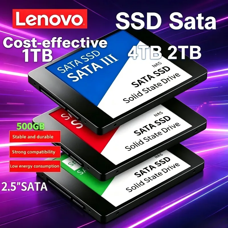 

Внешний SSD-накопитель Lenovo 1 ТБ, 2 ТБ, 4 ТБ с интерфейсом SATA3 для ноутбуков и компьютеров