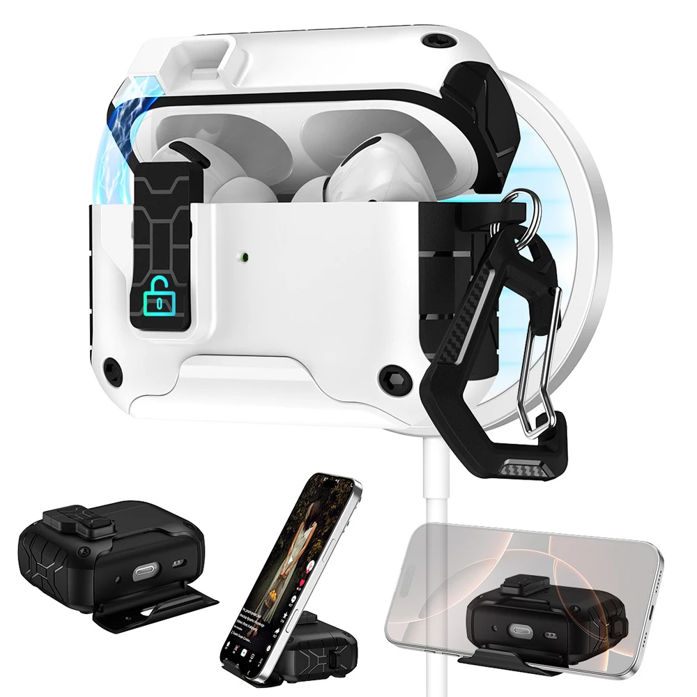 

For Airpods Pro 3 Case with Secure Lock With Hook Automatic Pop-up Full Protective Hard Cover With Carabiner For AirPods Pro 2