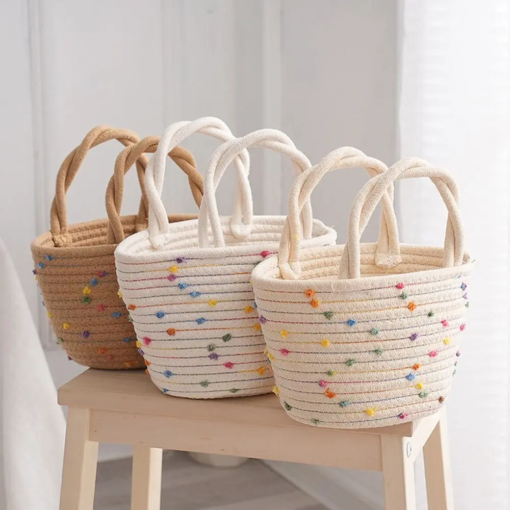 

Хлопковый шнур, яркая цветная сумка, хлопковый шнур, портативная корзина для хранения, креативная простая портативная корзина для покупок