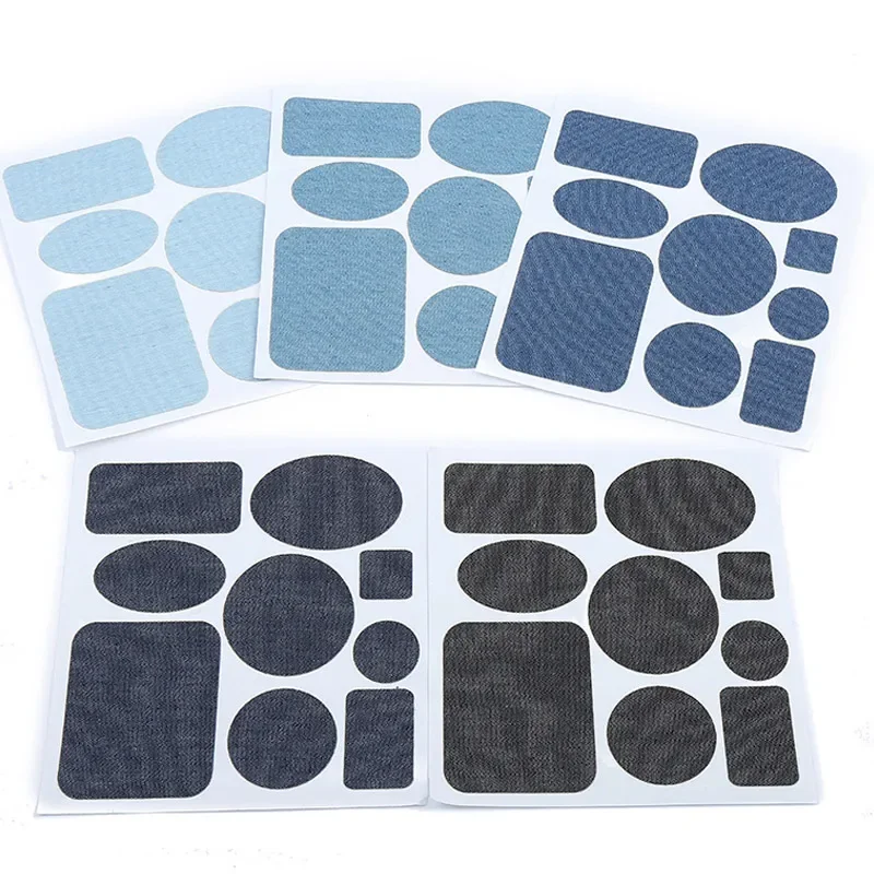 5color Self-adhesive Denim Knee Elbow sticker round Square embroidery Patches for Clothing Stripes Iron on Appliques Jeans Badge