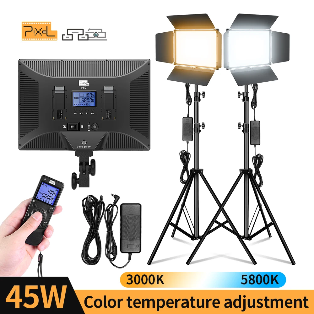 Pixel P50 LED Photo Studio Light 45W Video Panel Lighting For Live Streaming YouTuBe Shooting Photography Lamp