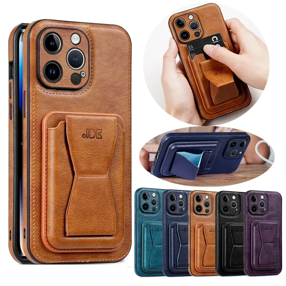 

Leather Phone Case for iPhone 15 16 13 ProMax 14 Plus 12 iphone15 Pro max Promax Cards Holder Slots Protection Phone Cover