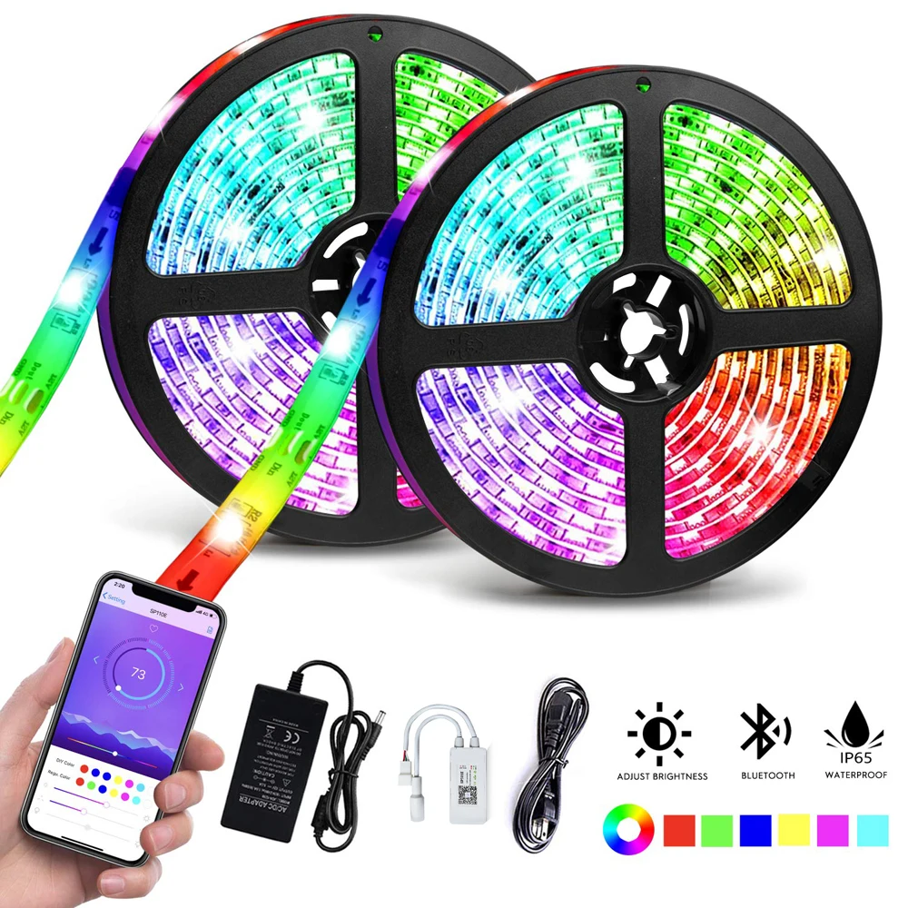 

1/5/10M 12V WS2811 RGB 5050 LED Pixel Strip light Addressable Music Sync Alexa Google Home WiFi Smart Controller tape Power kit