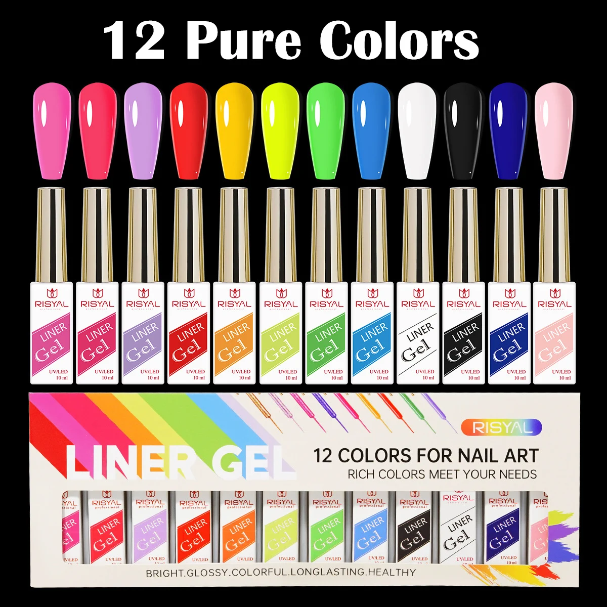 Neon Gel Nail Set Gel Pull Liner Glitter Nail Polish Kit UV/LED Fluorescent Color Gel DIY Manicure Painting Gel Nail Art Brushed