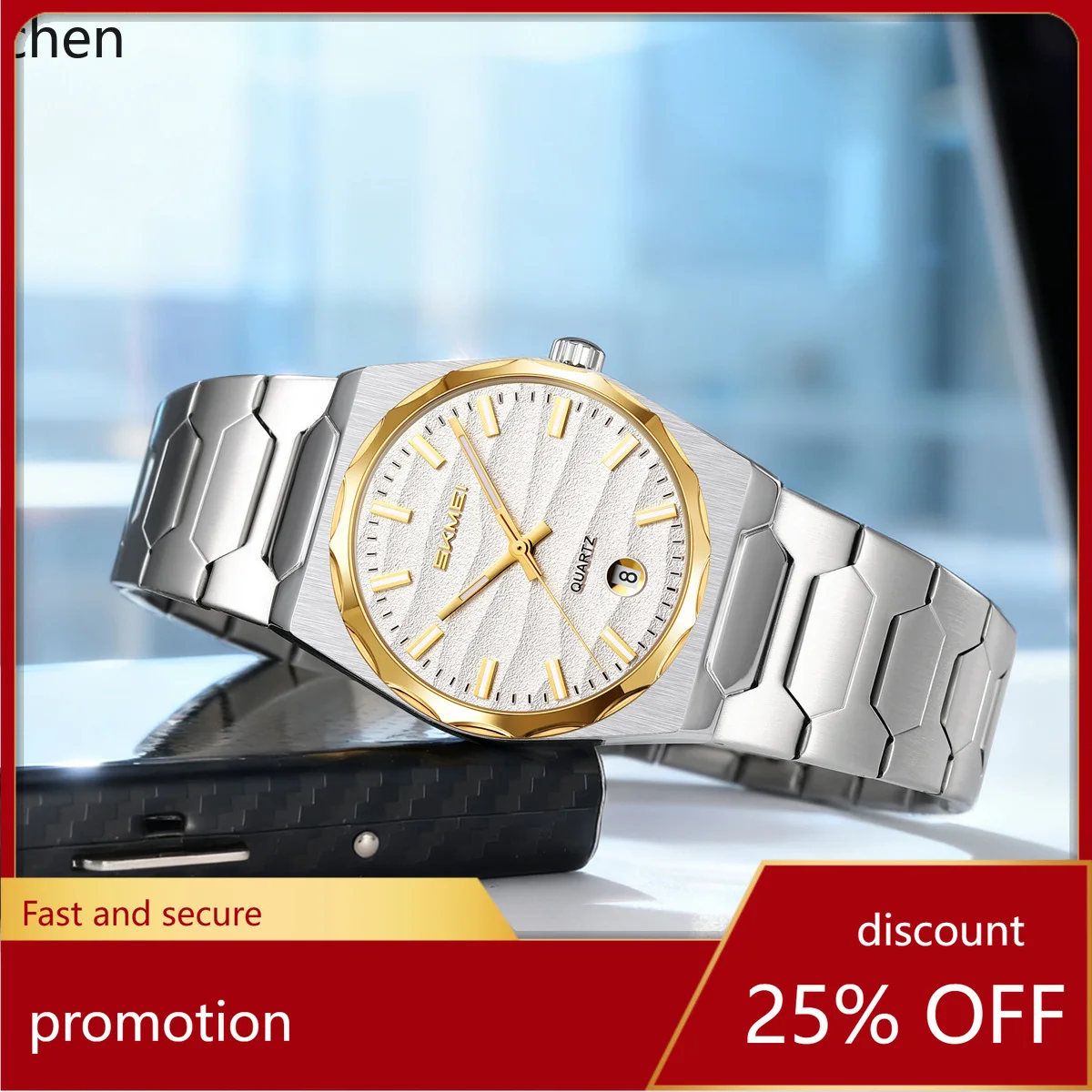 

Zml men's stainless steel quartz watch - sporty, waterproof, luminous hands, with date display