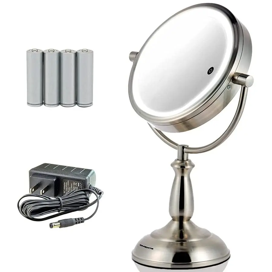 

Настольное косметическое зеркало с подсветкой 7.5 дюймов, увеличение 1X и 10X, вращающееся двустороннее круглое LED-зеркало, 3 режима освещения, сенсорное управление, автоматическое отключение