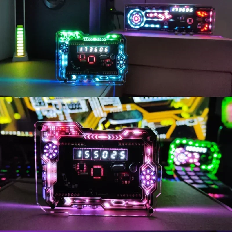 Cyberpunk RGB LED Nixie Fluorescent Tube Clock, Digital Table Display, Desktop, E-Sports Room Accessrespiration