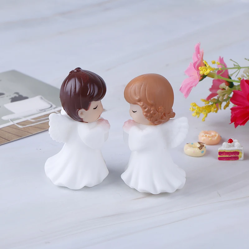 2Pcs Angels Figurines Miniature Well Sculpture Ornament Decoration For Cake