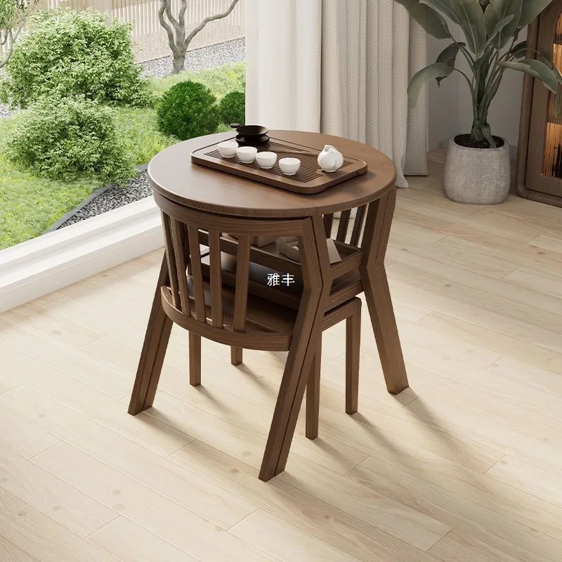Balcony leisure table and chair three-piece set solid wood set one table two chairs combination round small