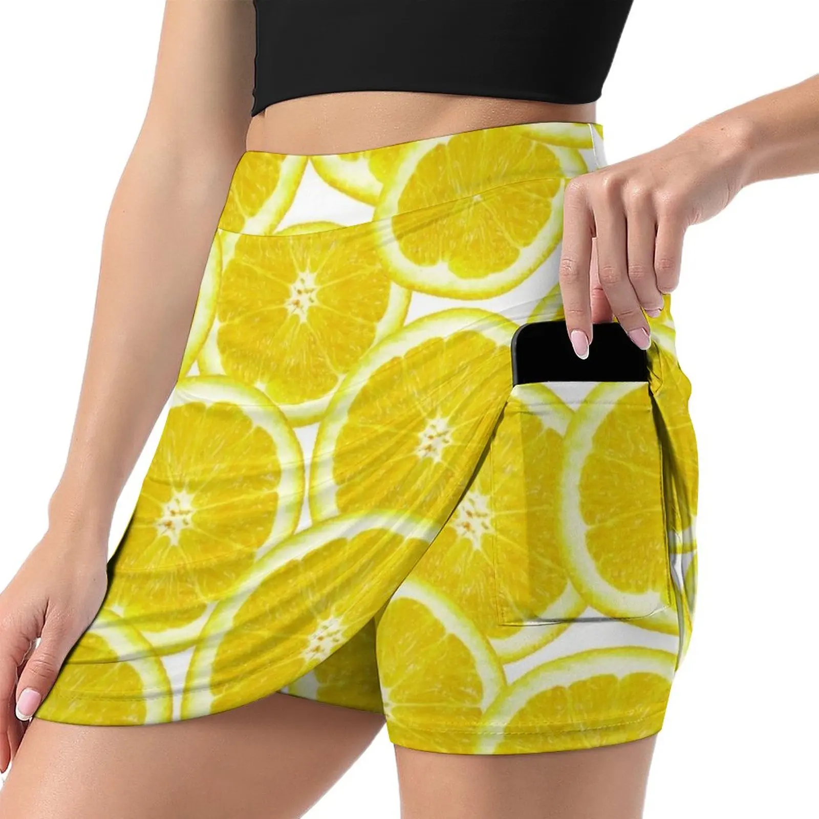 Summer Citrus Lemon Slices Mini Skirt night club outfits Skirt satin