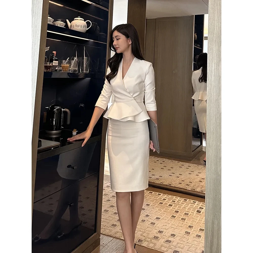 Summer Skirt Set Slim Blazer And Pencil Mini Skirts Women Career White Blazers Coats Office Lady Femme Two Piece Set