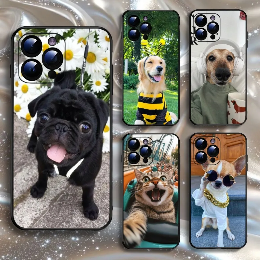 

funny animals Phone Case For iPhone16,15,14,13,12,11 Plus,Pro Max,XS,X,XR,SE,Mini,8,7,Soft Silicone Black Cover