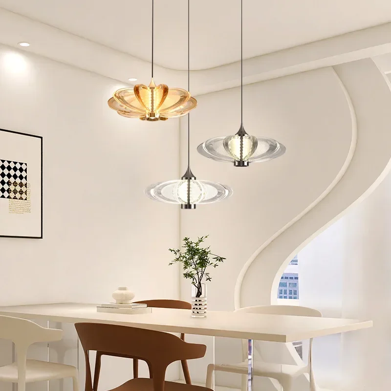 Petal Minimalist Modern Restaurant Glass Crystal Chandelier Bar Counter Luminous Artistic Lighting 2026