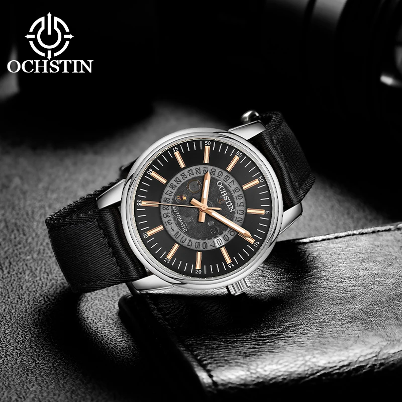 OCHSTIN Fashion Hollow Skeleton Mechanical Watch Men Comfort Nylon Fabric Band Watches Man Life Waterproof Casual Timepiece