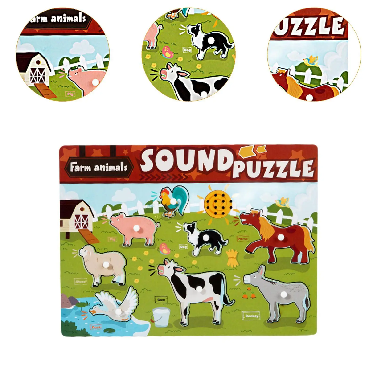 لعبة تعليم الصوت الخشبية الممتعة للتعليم المبكر لعبة أحجية الصور المقطوعة للأطفال الصغار 2 3