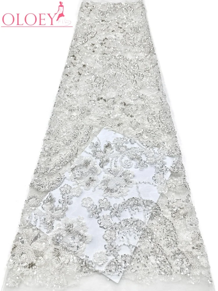 OLOEY Luxury Heavy Beaded Fabric 2026 High-Quality African Sequined Mesh Lace Fabric Suitable for Women's Wedding Parties