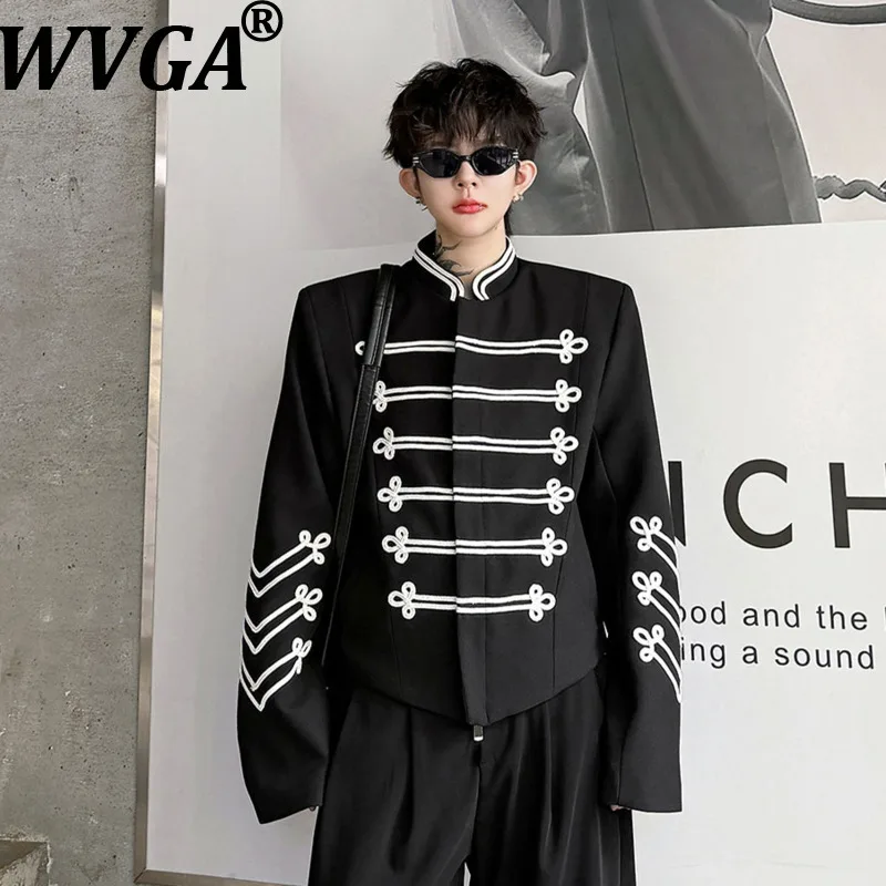 WVGA 2026 Autumn New Men Solid Color Stand Collar fashion Style Contrast Color Ribbon Jacket Niche Casual Two Colors Coat W27066
