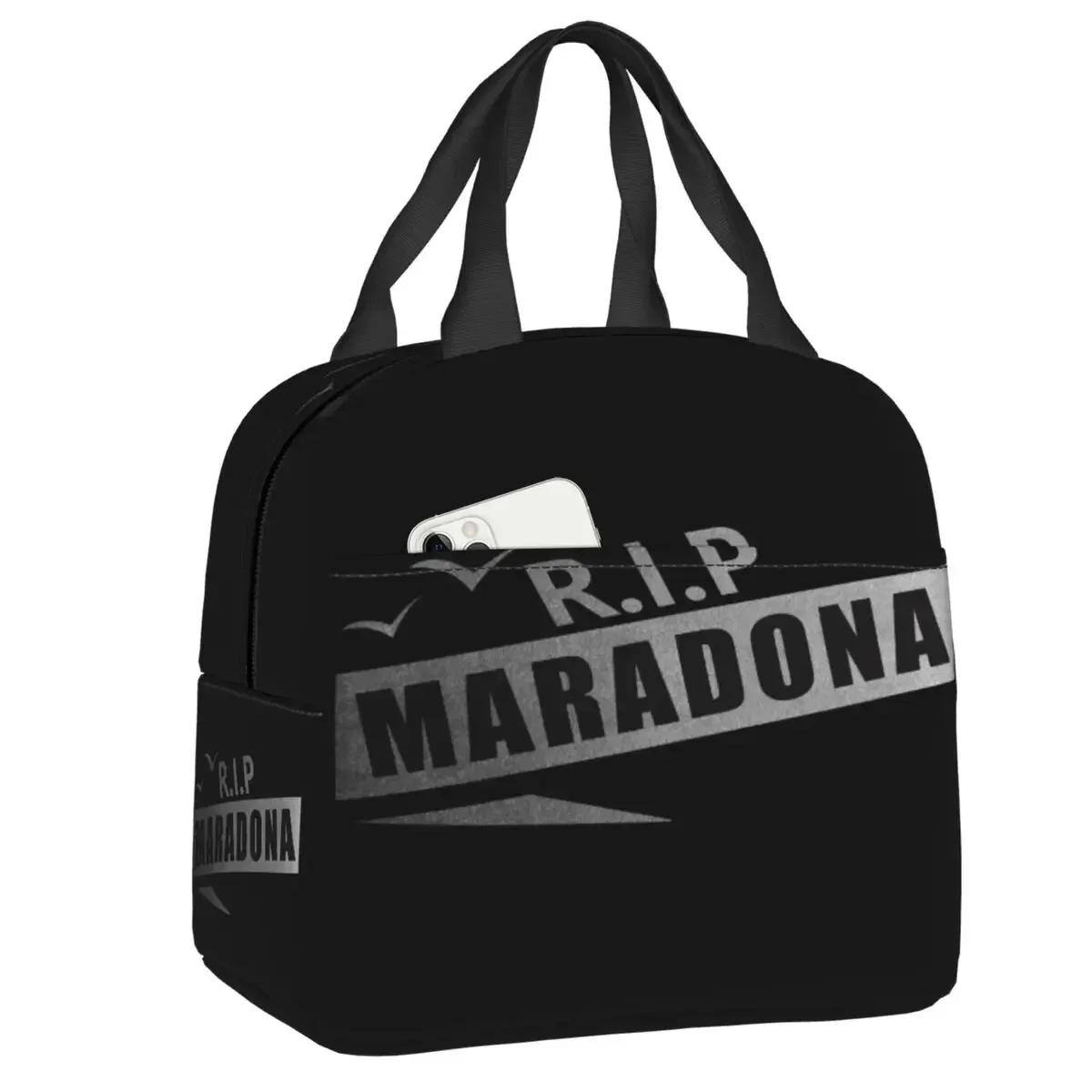 

Custom Rip Diego Maradonas Black Texture Thermal Insulated Lunch Bags Portable Tote for Work Travel Storage Food Box