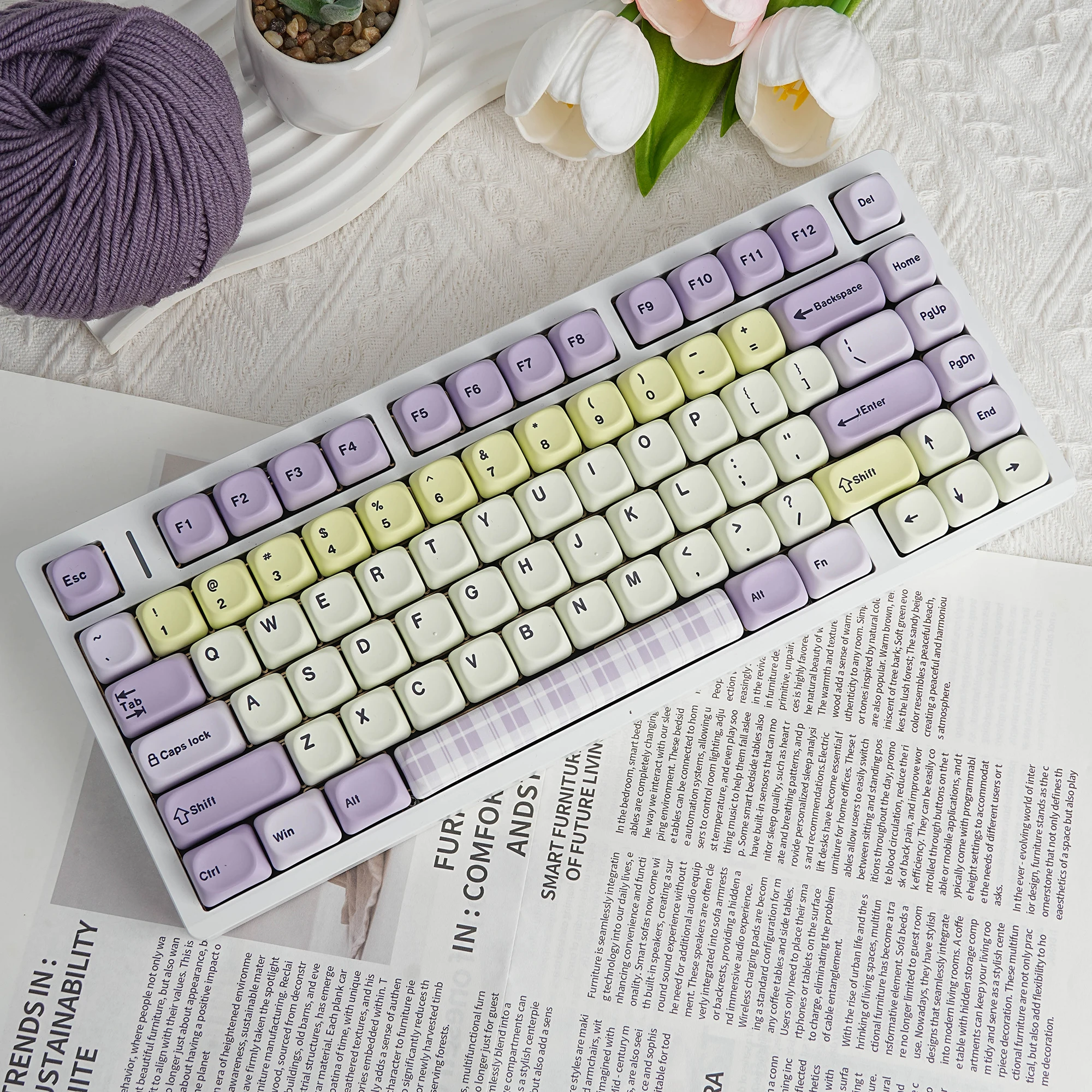 Taro Paste 5-Sided Dye Sub MOA Profile Mechanical Keyboard Keycaps ES DE KR FR ABNT2 Brazil 7u Alice ISO Layout for Custom Keybo