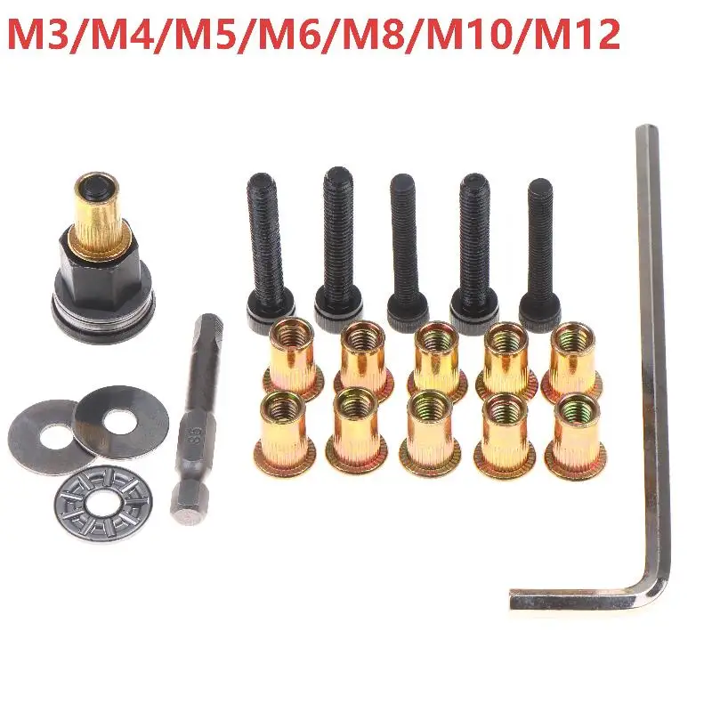 M3 M4 M5 M6 M8 M10 M12 Hand Rivet Nut Tool Kit Threaded Insert Nutsert Set With Mandrels For Automotive Furniture Repair