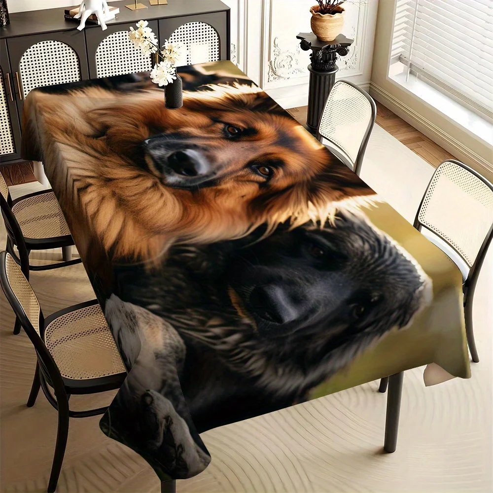 1pc 2D Flat German Shepherd Dog Printed Tablecloth, Decorative Table Cover for Dining Table, Home Decor