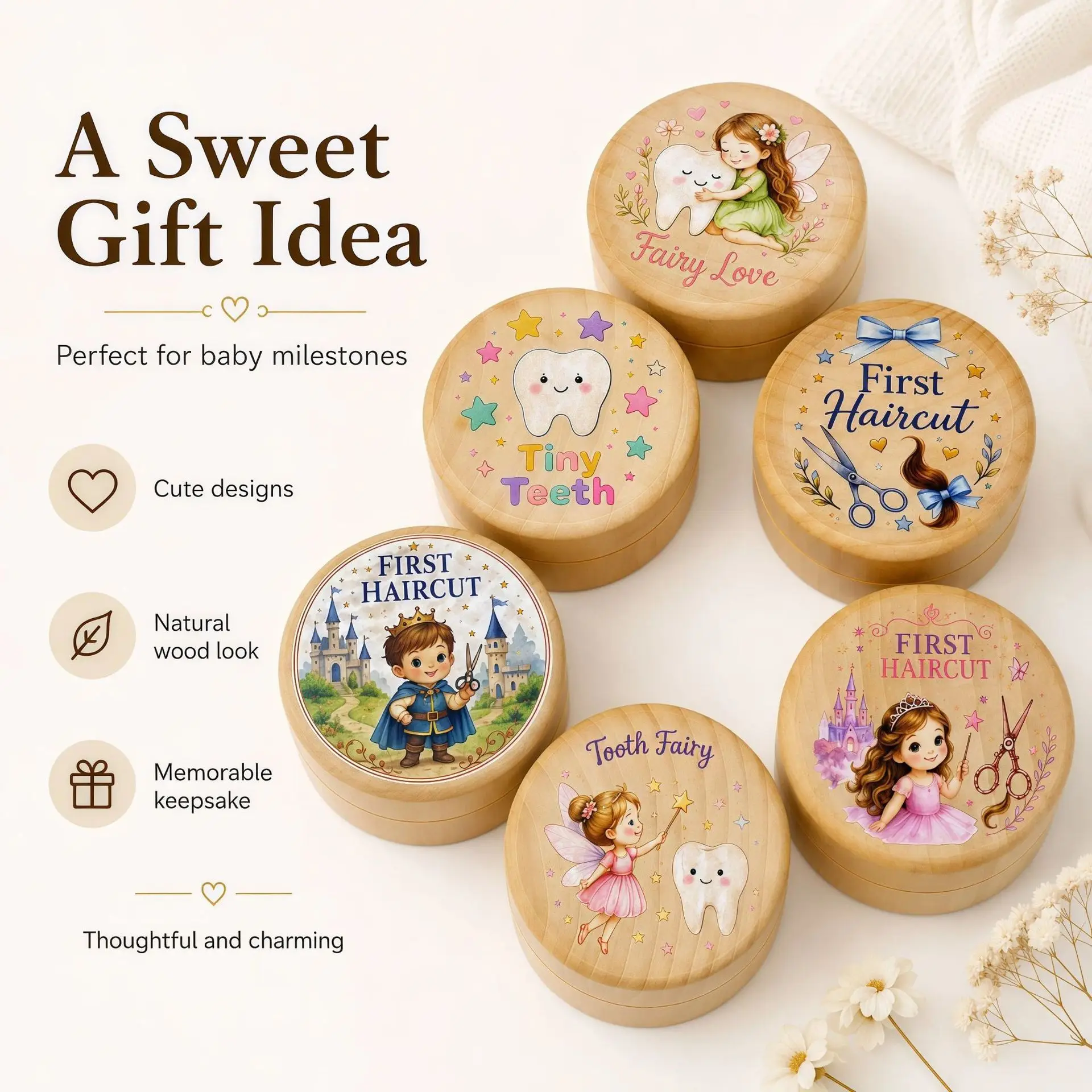 Tooth Fairy Box Personalized Round Wooden Tooth Fairy Holder Birthday Gift for Children Custom Name Milk Tooth Box and Hair Box