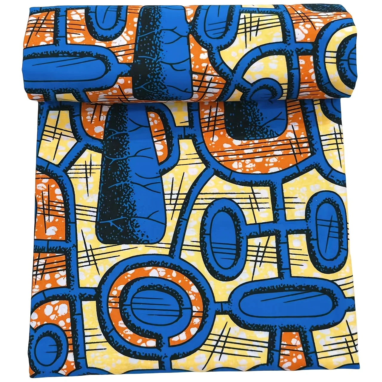 قماش شمع عرقي أفريقي بطول 6 ياردات بنمط أزرق وأصفر وبرتقالي، مناسب للحرف اليدوية، وDIY #2