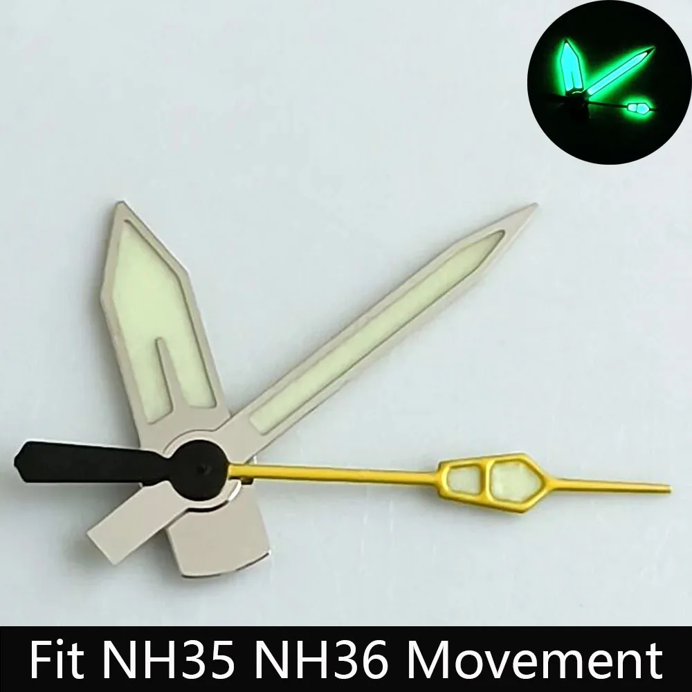 High quality watch pointer green/blue-green glow suitable for N H35/NH36 sports watch pointer watch accessories