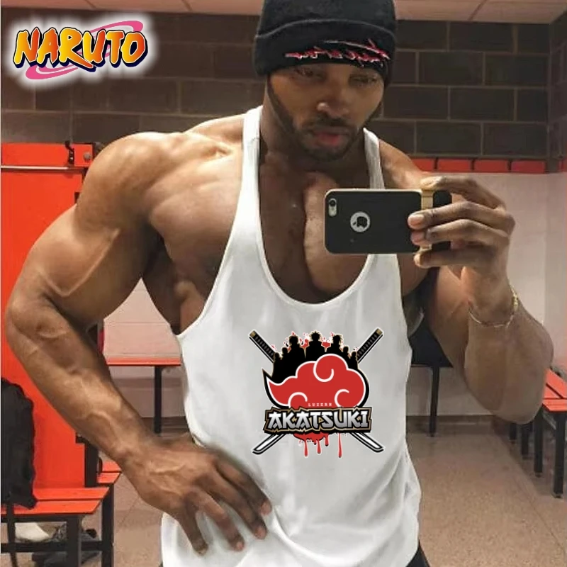 Camiseta sin mangas con tirantes para gimnasio Naruto Akatsuki para hombre, chaleco sin mangas para entrenamiento físico, camisa de culturismo con correa delgada transpirable