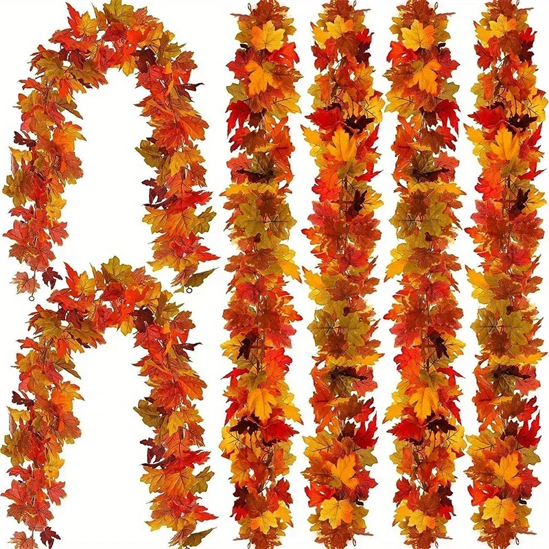 

Artificial Fall Maple Leaf Garland Fake Plants Autumn Decor Leaves Vine for Thanksgiving Halloween Festivals Wedding Decora
