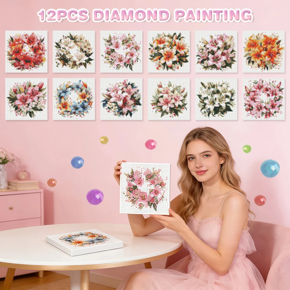 12Pcs MINI Diamond Mosaic Orchid 5D Full Round Drill Diamond Art Painting Kit Flower DIY Embroidery Crafts Kit Adult Home Decor