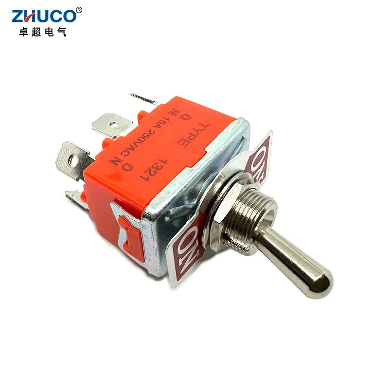 1PC 1321C 12mm Mounting Hole ON ON 15A 250VAC DPDT 6 Terminal Solder Pins Self-locking Power Rocker Latching Toggle Switch