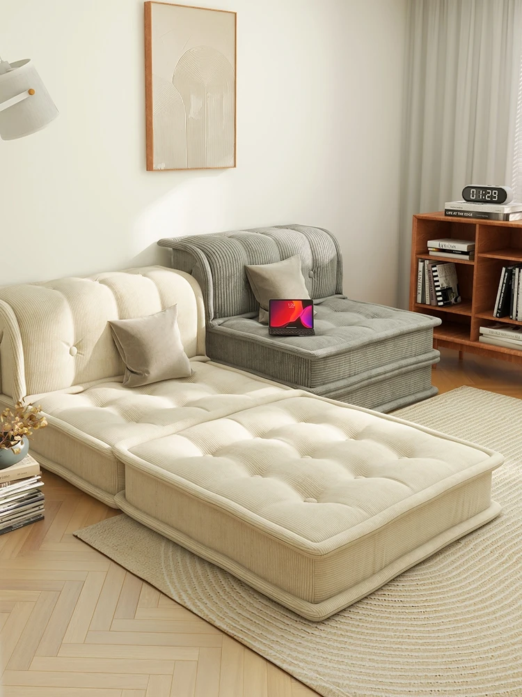 Fabric Sofa Tofu Block Cream Style Living Room Simple Straight Row Double Sofa Bed