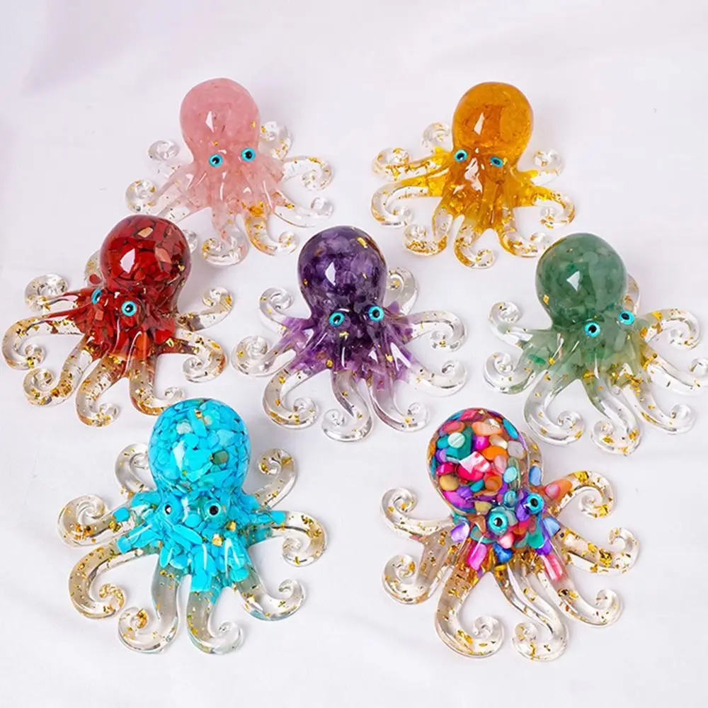 Lucky Octopus Resin Crafts Exquisite Stone Crystal Squid Ornaments Animal Model Vibrant Crystal Octopus Statue Living Room