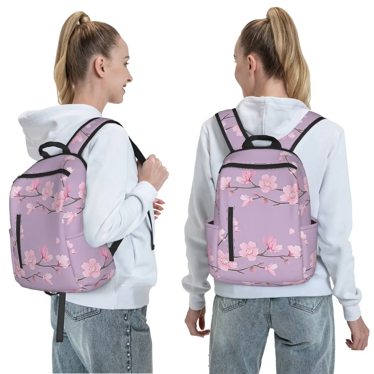 Cherry Blossom Flower Plant - Pastel Purple Backpack Daypack Large Capacity Kids BookBag School Bag Shoulder Bags for Men Women