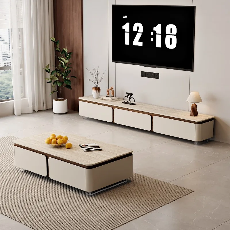 Walnut Holz Tv Stand Rounded Corner Mount Wooden Luxury Drawers Storage Tv Cabinet Home Modern Decoration Furniture Living Room