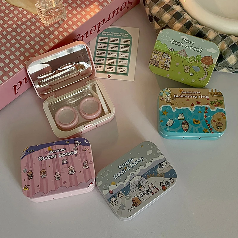 Cute Cartoon Contact Lens Box Portable Contact Lens Case Travel Kit For Girls Beauty Lens Storage Container