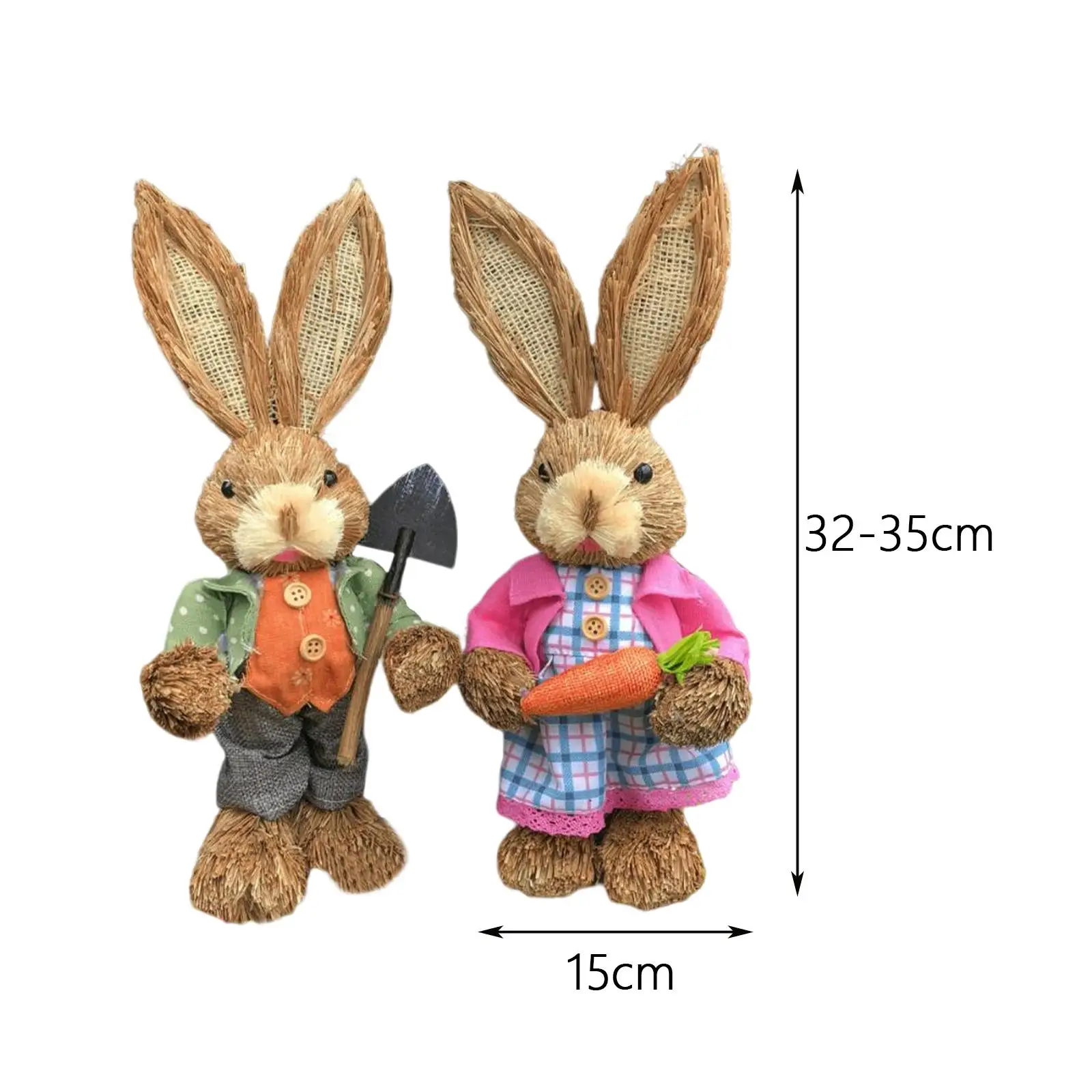 1 Pair Standing Easter Bunny Figurine Doll Decor Height 13.8 inch Lifelike