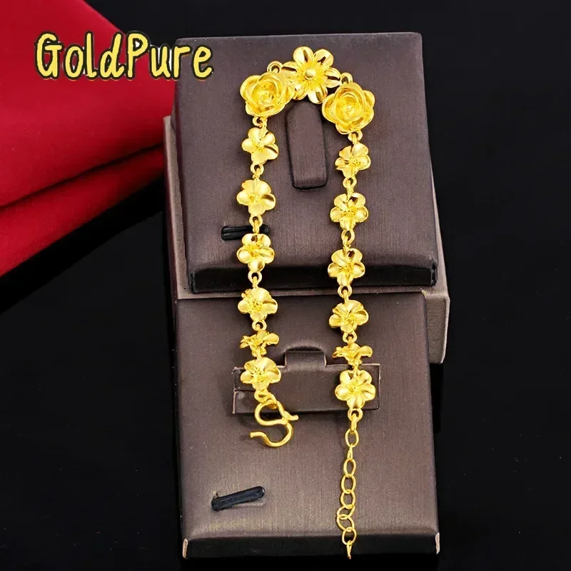 

Золотой браслет Goldpure Classic Fashion 9999 24K из настоящего золота, универсальный, с цветочным дизайном, ручной работы, для женщин, подарок для мамы.
