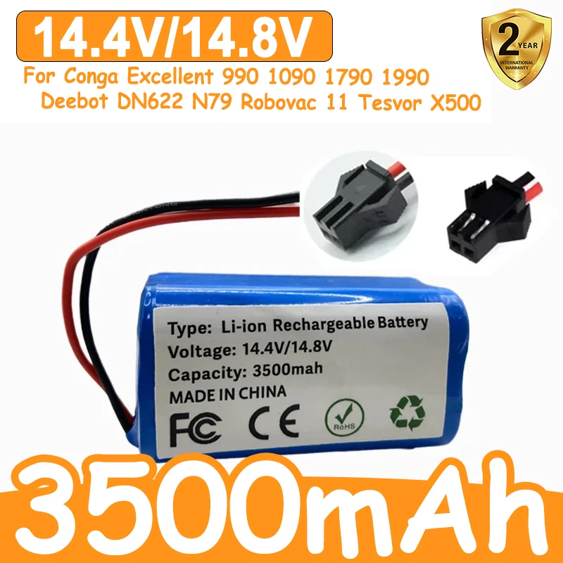 14.4V/14.8V 3500mAh lithium Battery Compatible For Conga Excellent 990 1090 1790 1990 Deebot DN622 N79 Robovac 11 Tesvor X500