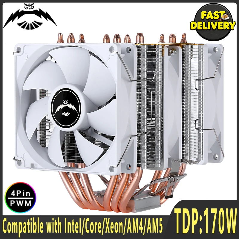 Air-Cooled CPU Fan 4pin/PWM X99 Processors Twin Tower Cooler 4/6 Heat Pipe Compatible LGA 115x 1200 1700 1851 2011 2066 AM4 AM5