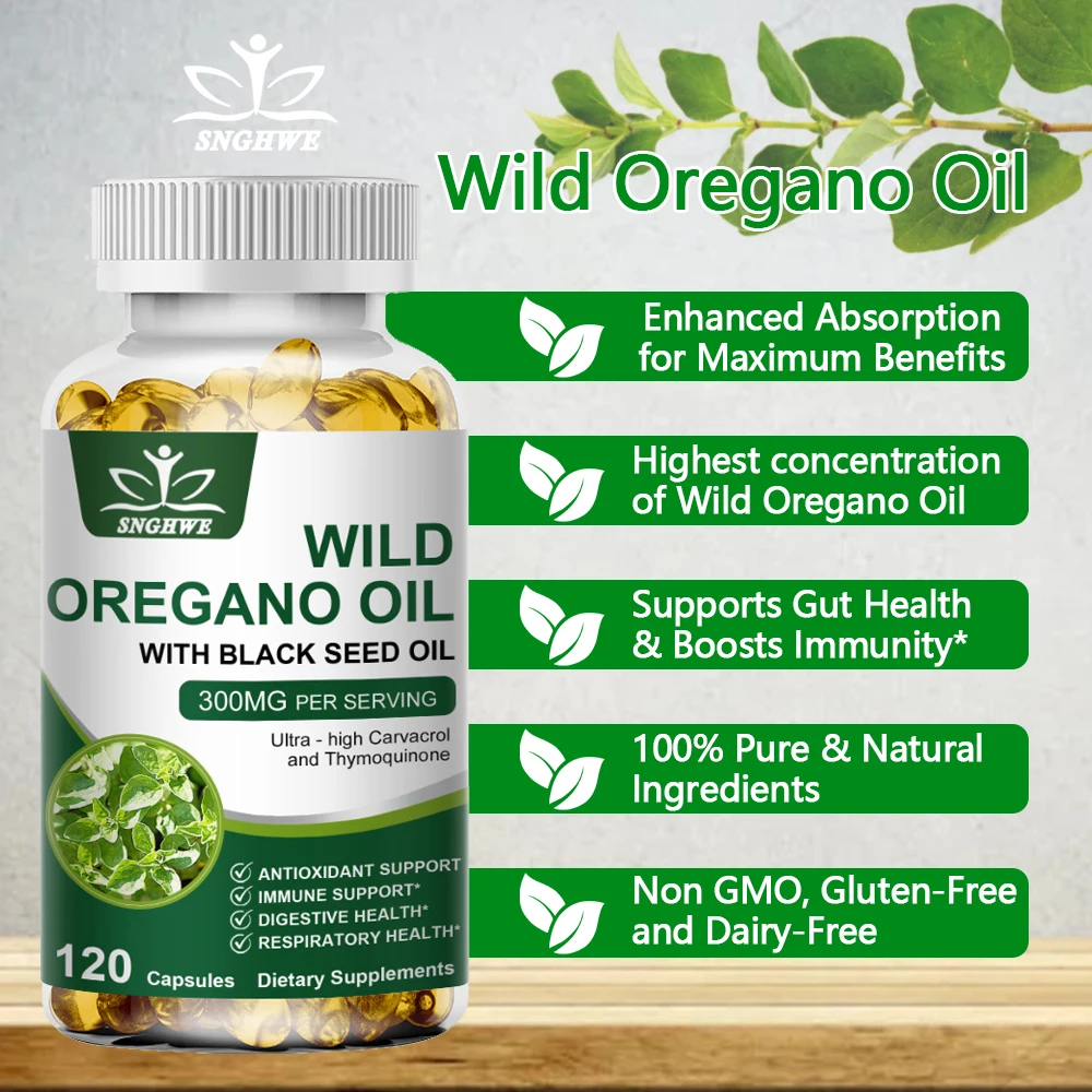 Oil of Oregano Capsules - Immune & Antioxidant Support Supplement - Promotes Digestion and Intestinal Health, Blood Circulation