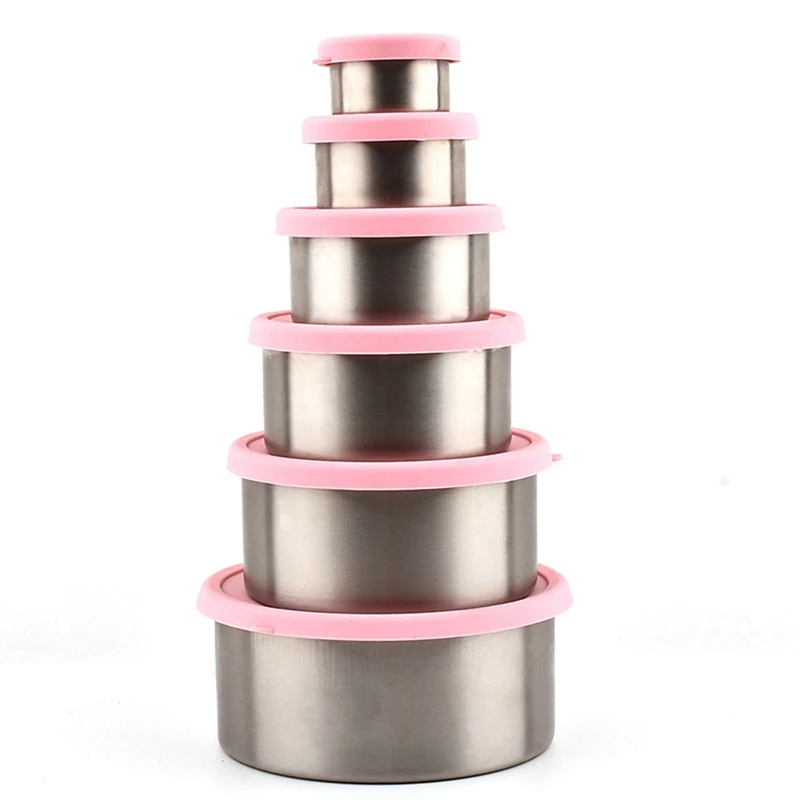 6PCS Stainless Steel Snack Container - No Plastic Leak Proof Snack Tank Silicone Cover Reusable Stackable Insulation