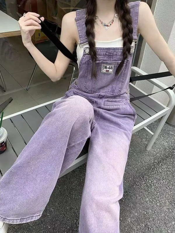 

Womens Purple Denim Overalls Summer New Sle Vintage Waed Straight Leg Pants High Waist Wide Leg Casual Jeans Overalls