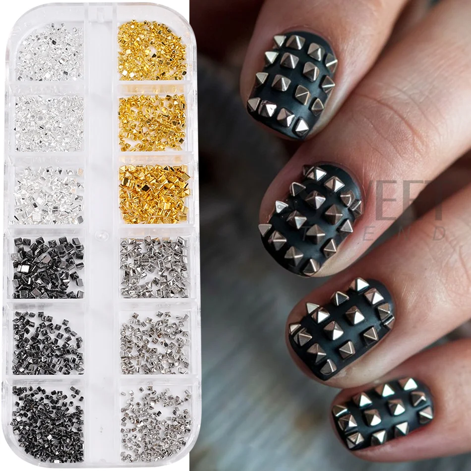 12 Grids Halloween Punk Rivets Nail Art Charms Gold/Silver/Black Cone Spike Studs Nails Decoration DIY Cool Manicure Accessories