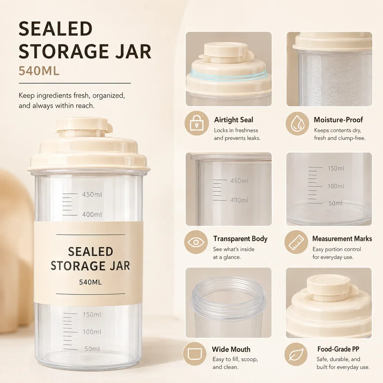 Airtight Laundry Detergent Storage Container with Measuring Cup Moisture-Proof Washing Powder Jar Multi-Purpose Dispenser for Ho