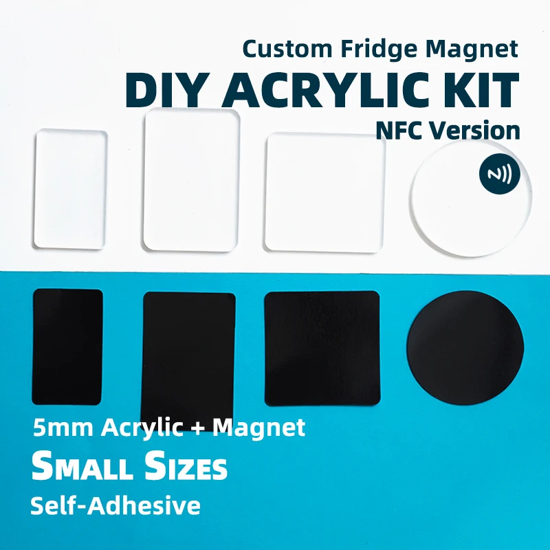 4 Sets 3 Shapes Acrylic Fridge Magnet Blanks DIY Kit Self Adhesive NFC Record Transparent 3x5 / 4X6 / 5X5 Custom Photo Easy DIY